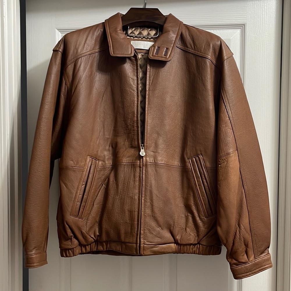 Perry Ellis L leather bomber style jacket